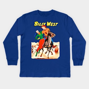 Bulls Cowboy Cowgirl Billy Horse Racing West Retro Comic Rodeo Vintage Kids Long Sleeve T-Shirt